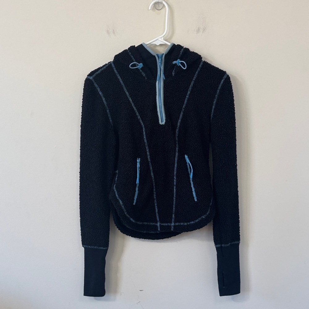 Free People Movement Fuzzy Factor Hoodie Black Combo Size XS - Picture 2 of 12